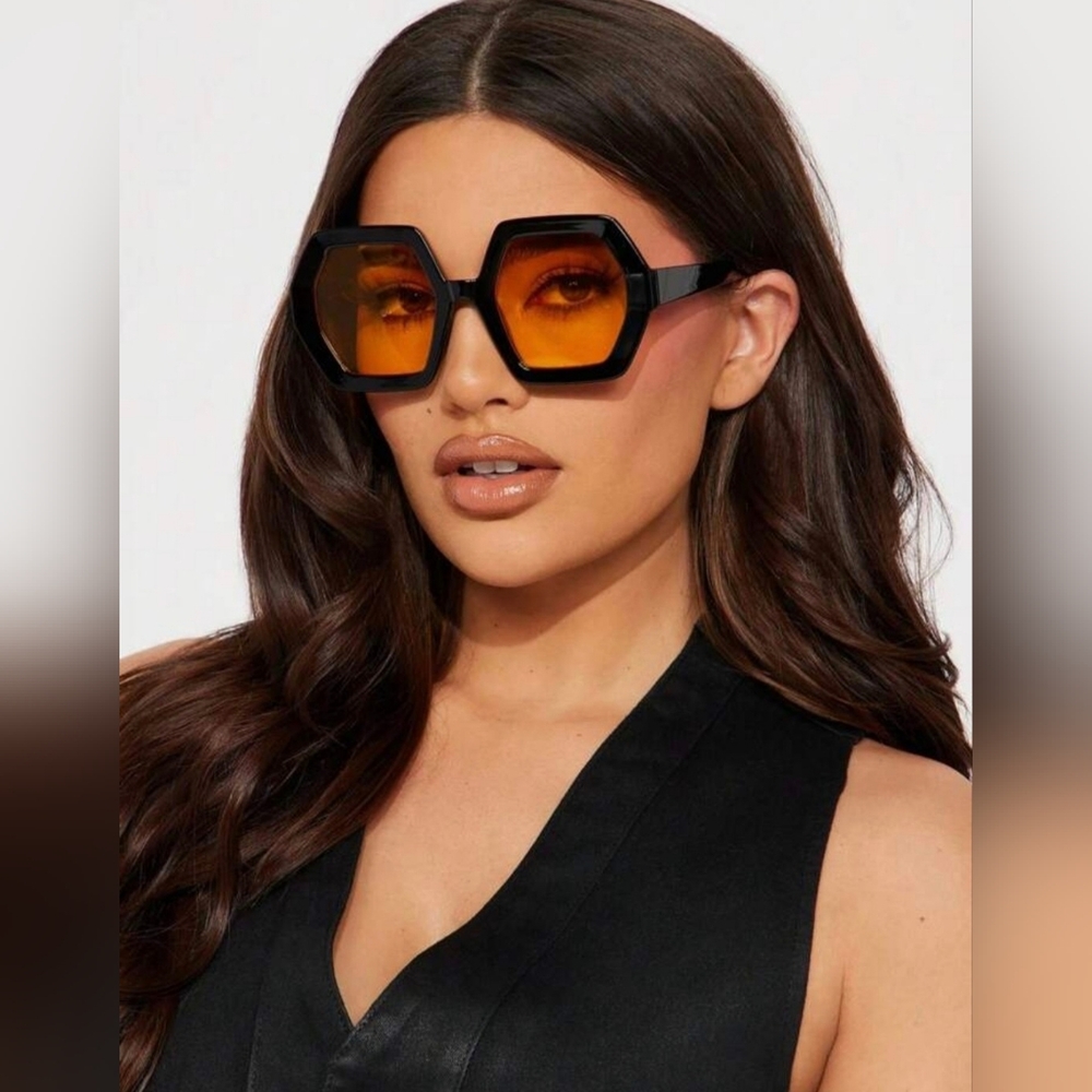 NEW Black Hexagonal Oversize Sunglasses